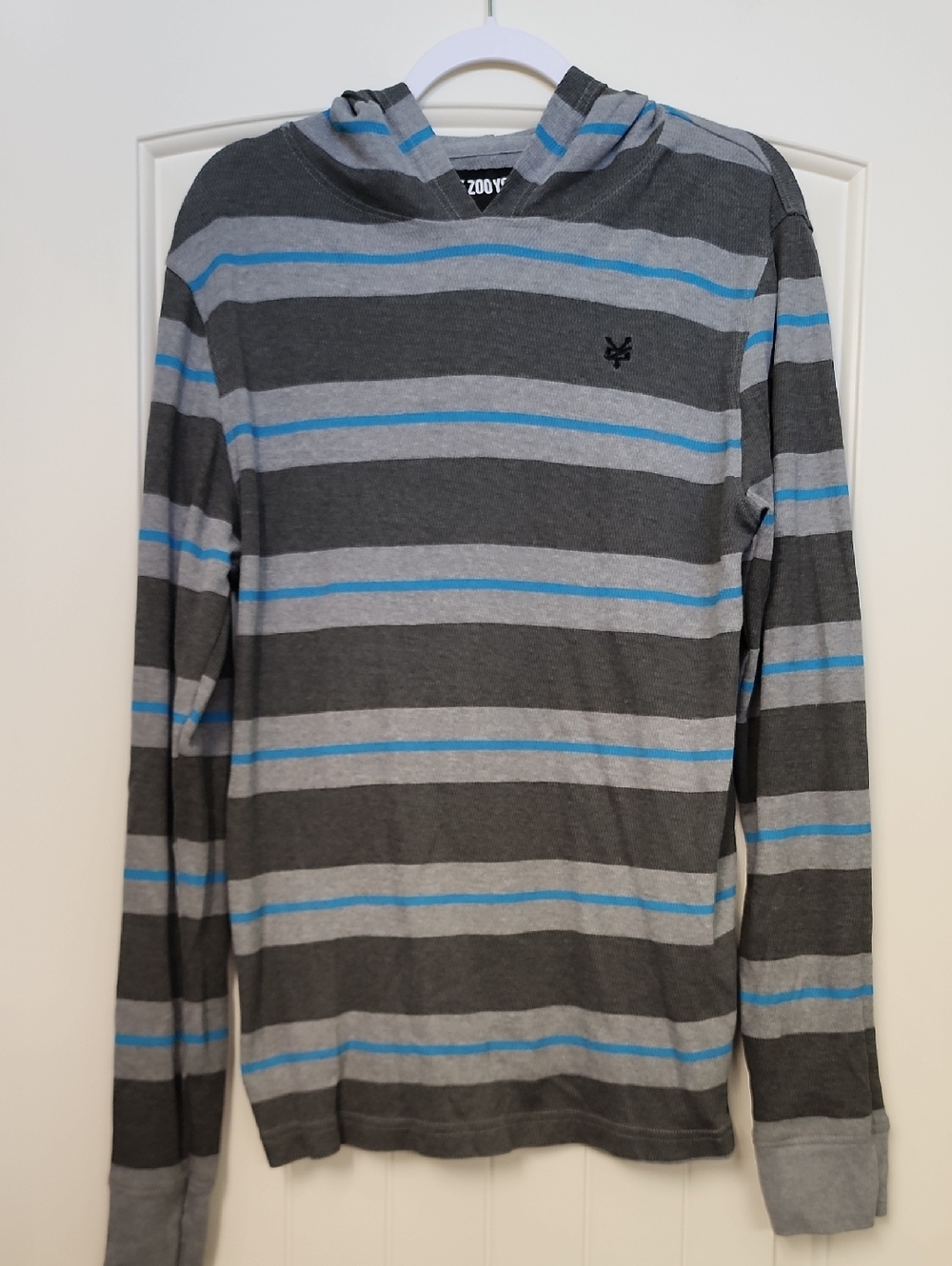 Zoo York Striped Gray & Blue Hooded Long Sleeve